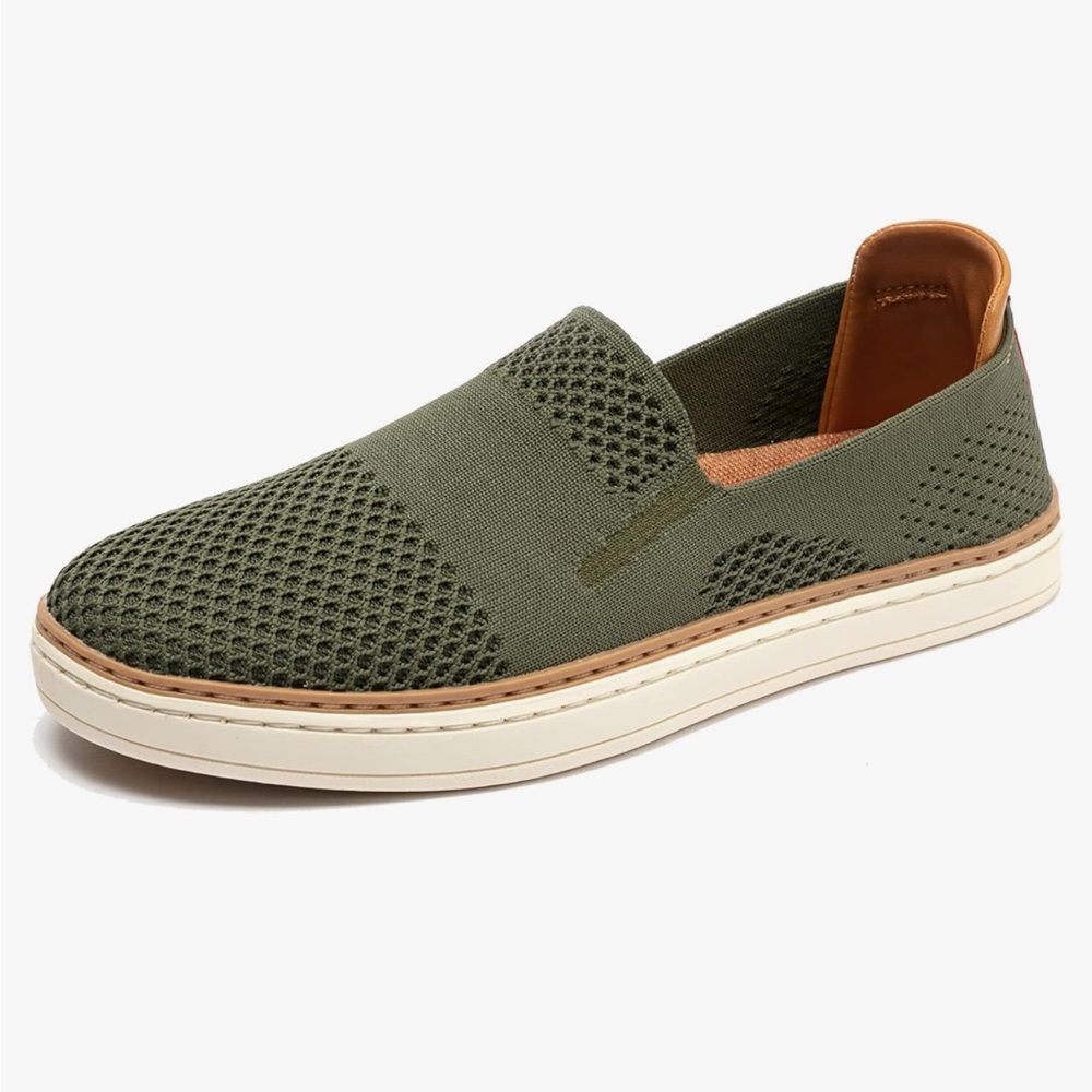 TRULAND Women's Slip On Sneakers/Breathable Knit Loafers. Olive green, size 8.5 - Picture 2 of 11